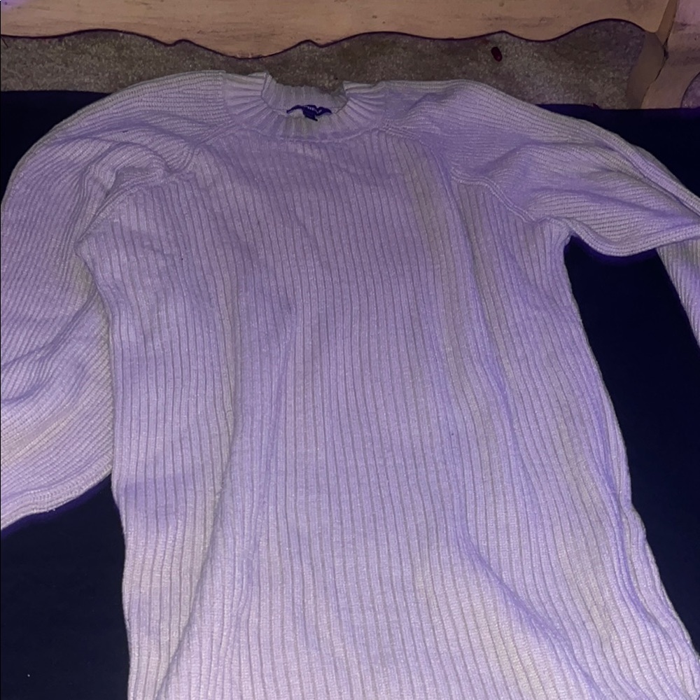 Express Cream Crewneck Sweater with Ribbed Knit